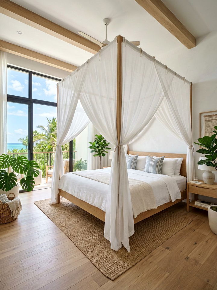 Linen canopy bed - 30 linen bedroom ideas