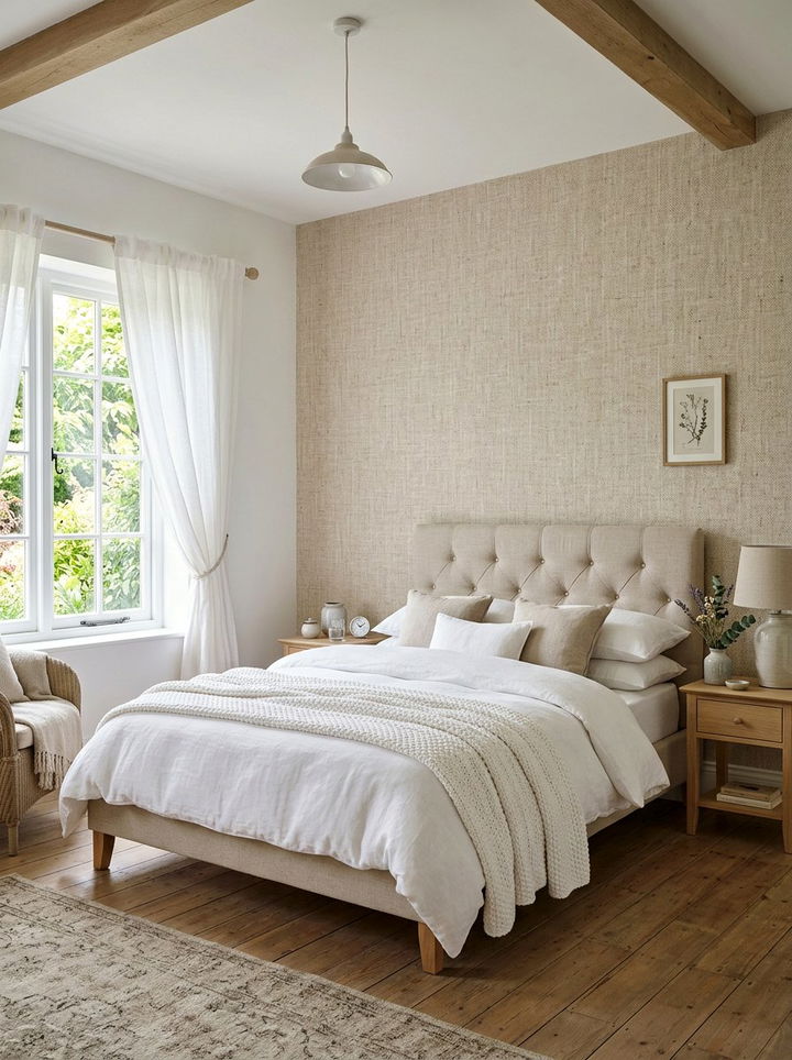 Linen effect wallpaper - 30 bedroom neutral wallpapers