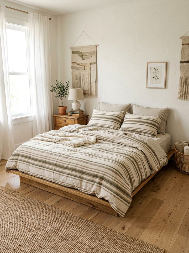 Linen striped bedding - 30 bedroom striped bedding ideas