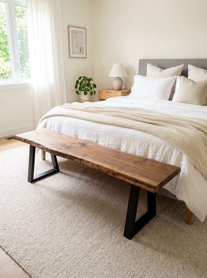 Live Edge Bedroom Bench - 30 bedroom reclaimed wood furniture ideas