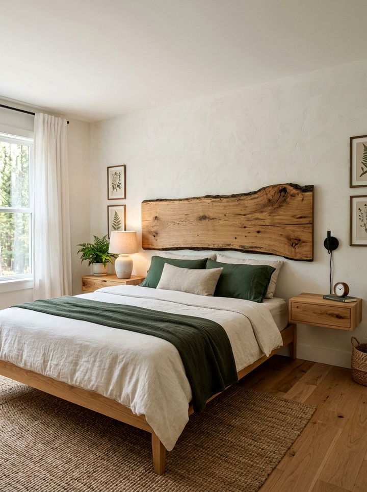 Live Edge Wood Floating Headboard - 30 bedroom floating headboard ideas