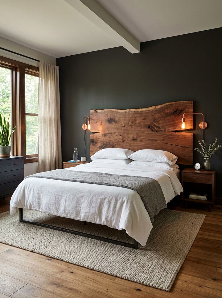 Live Edge Wood Headboard - 30 forest bedroom ideas
