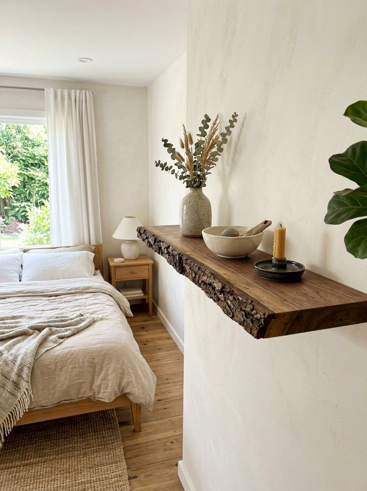 Live Edge Wood Ledge - 30 bedroom ledge shelves