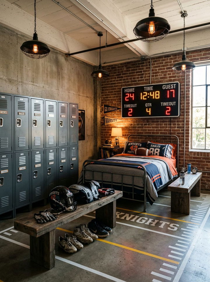 Locker room decor - 30 sports themed bedroom ideas