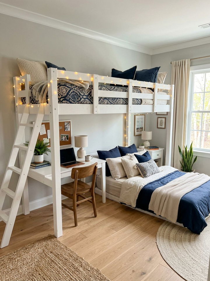 Loft Bed And Floor Bed Combo - 30 boy and girl shared bedroom ideas