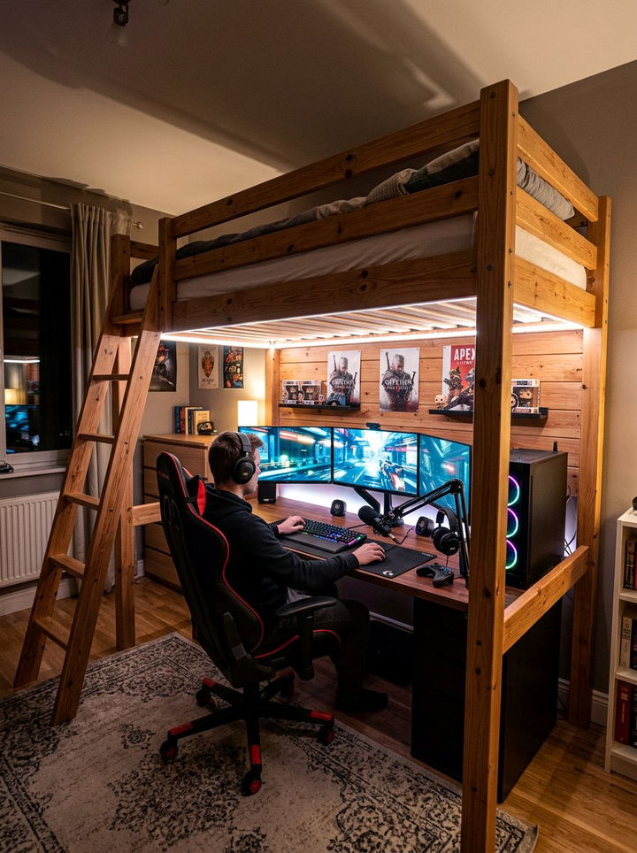 Loft Bed Gaming Station - 30 gaming bedroom ideas