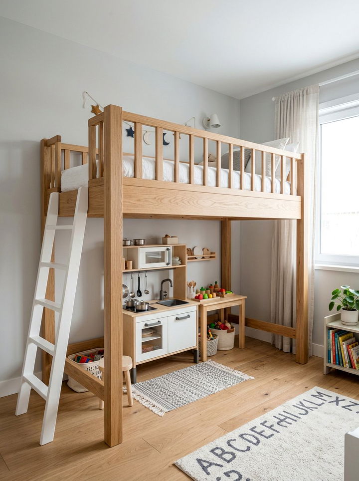 Loft Bed Play Space - 30 preschooler bedroom ideas