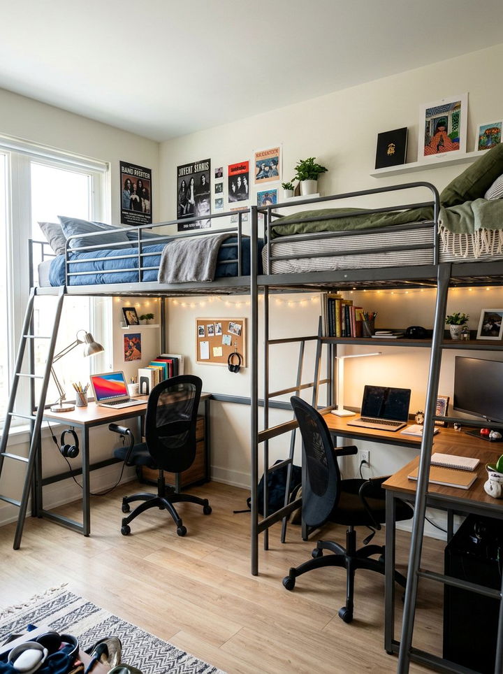Loft Bed With Desk - 30 twin siblings bedroom ideas