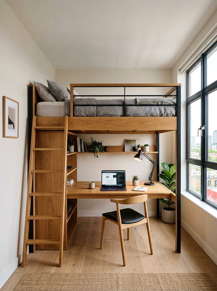 Loft Bed With Desk - 30 bedroom space saving ideas