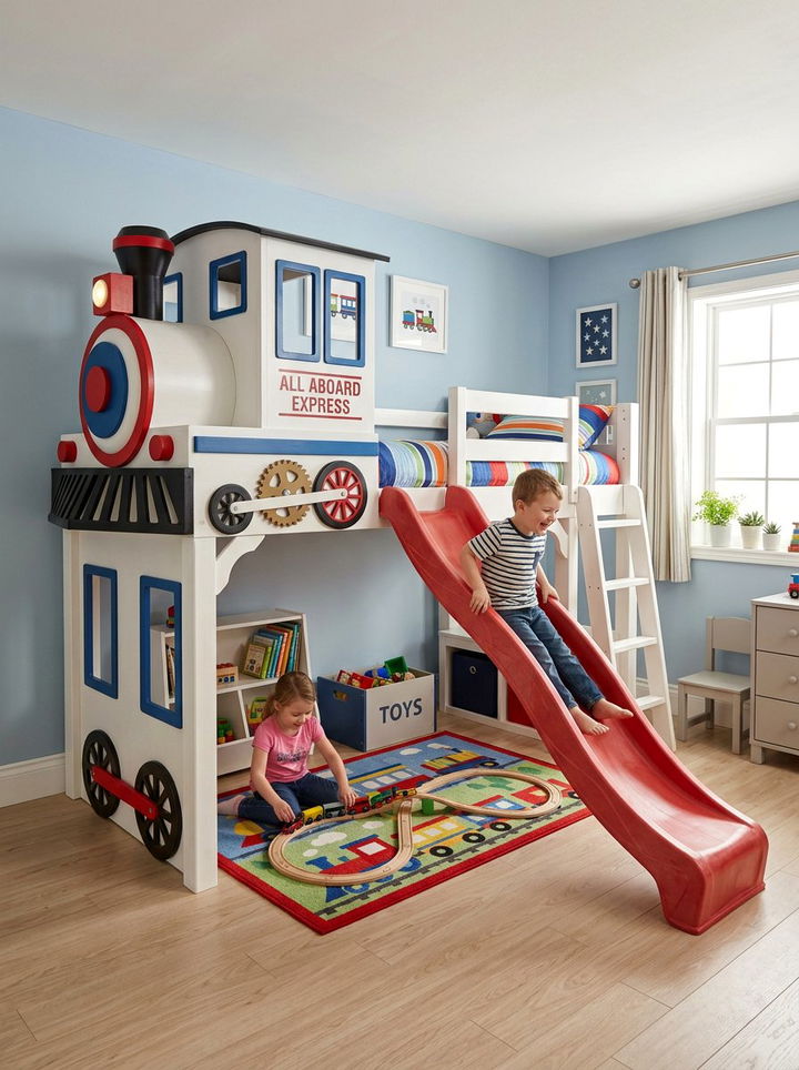 Loft Bed With Train Slide - 30 train bedroom ideas