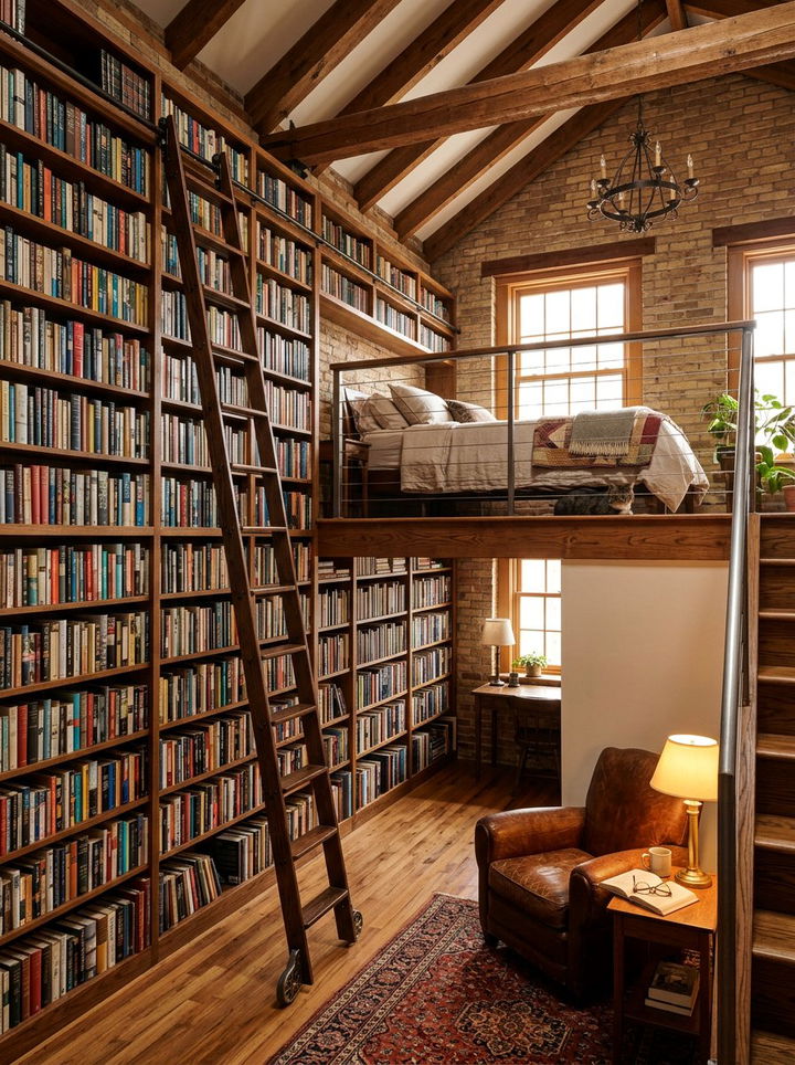 Loft Library Bedroom - 30 converted warehouse bedroom ideas