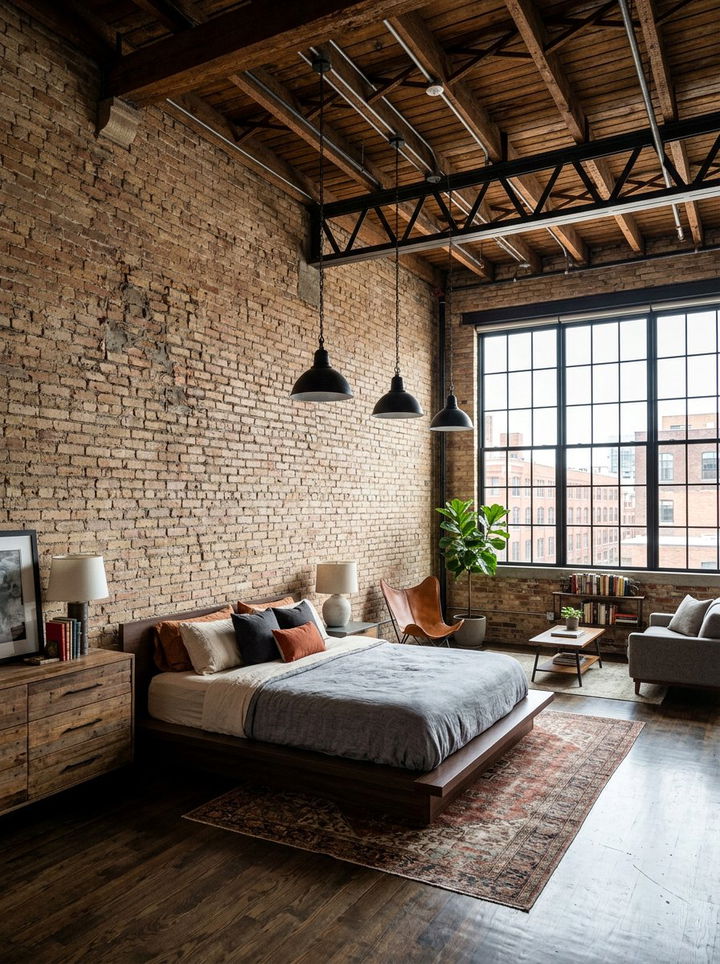 Loft Style Bedroom - 30 exposed brick bedroom ideas