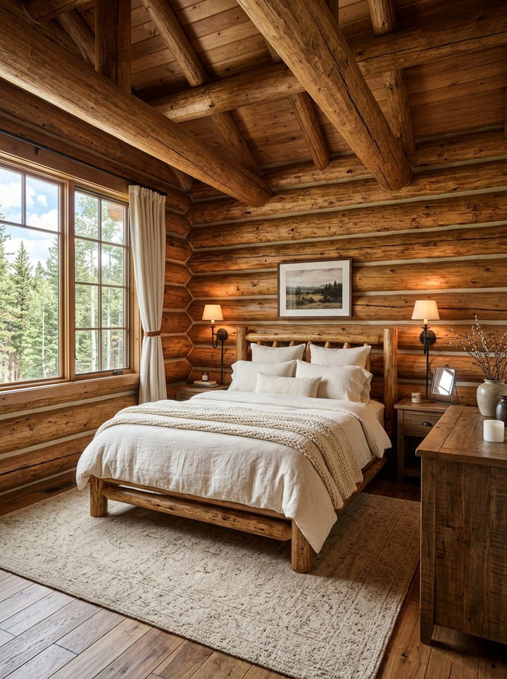 Log cabin bedroom - 30 rustic beige bedroom ideas