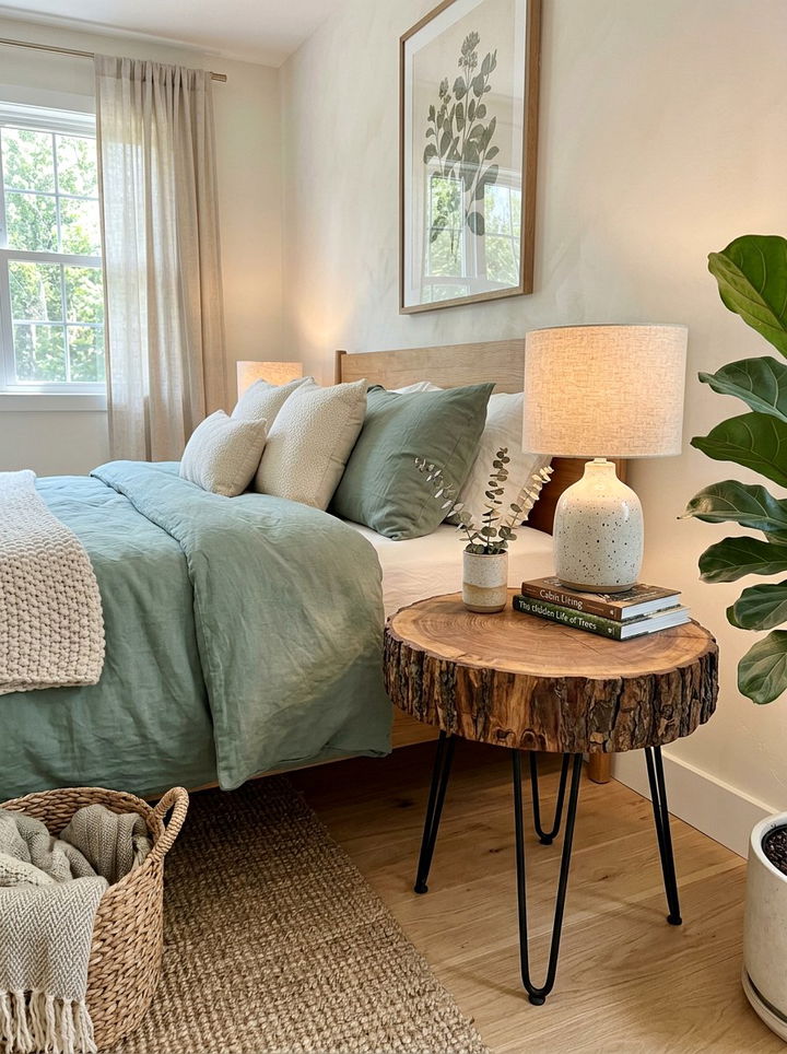 Log slice nightstand - 30 upcycled bedroom ideas