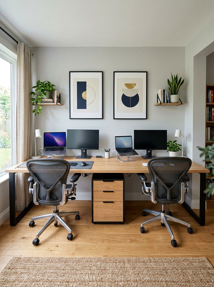 Long Double Desk - 30 bedroom office combo ideas