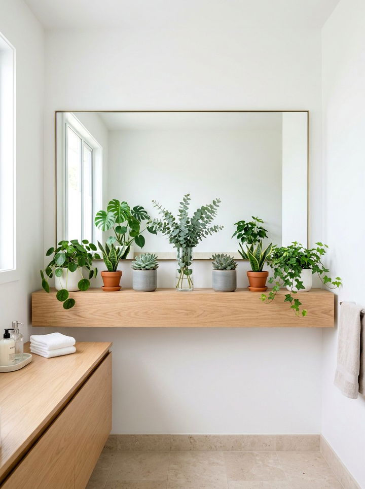 Long Floating Shelf Under Mirror - 30 bedroom plant shelves