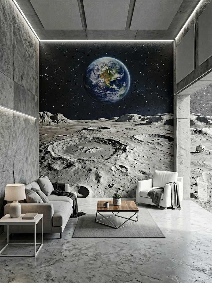 Lunar landscape mural - 30 astronaut bedroom ideas