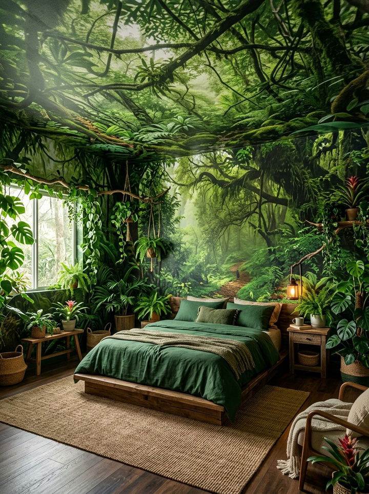 Lush Rainforest Canopy Mural - 30 bedroom tropical wallpapers