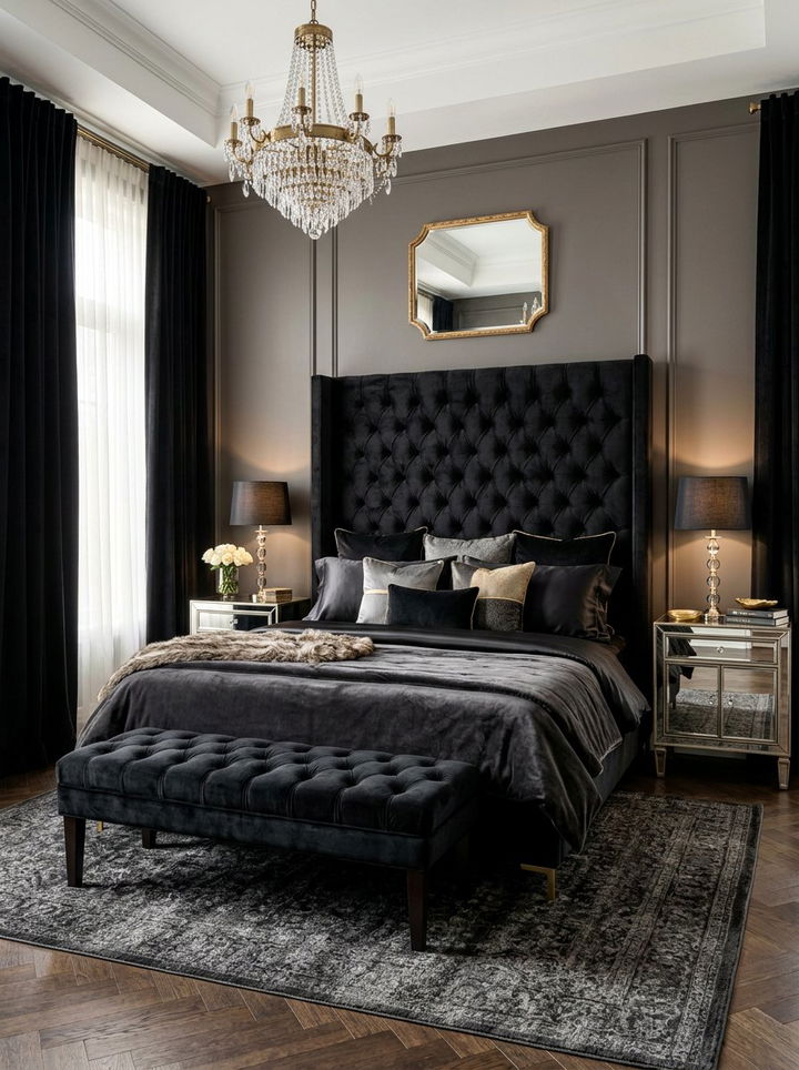 Luxury Black Velvet Bedroom - 30 modern black bedroom ideas
