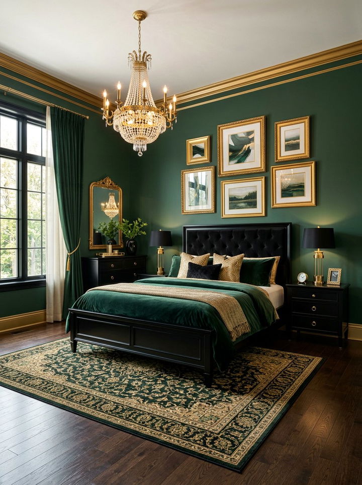 Luxury Gold Accents Green Black Bedroom - 30 forest green and black bedroom ideas