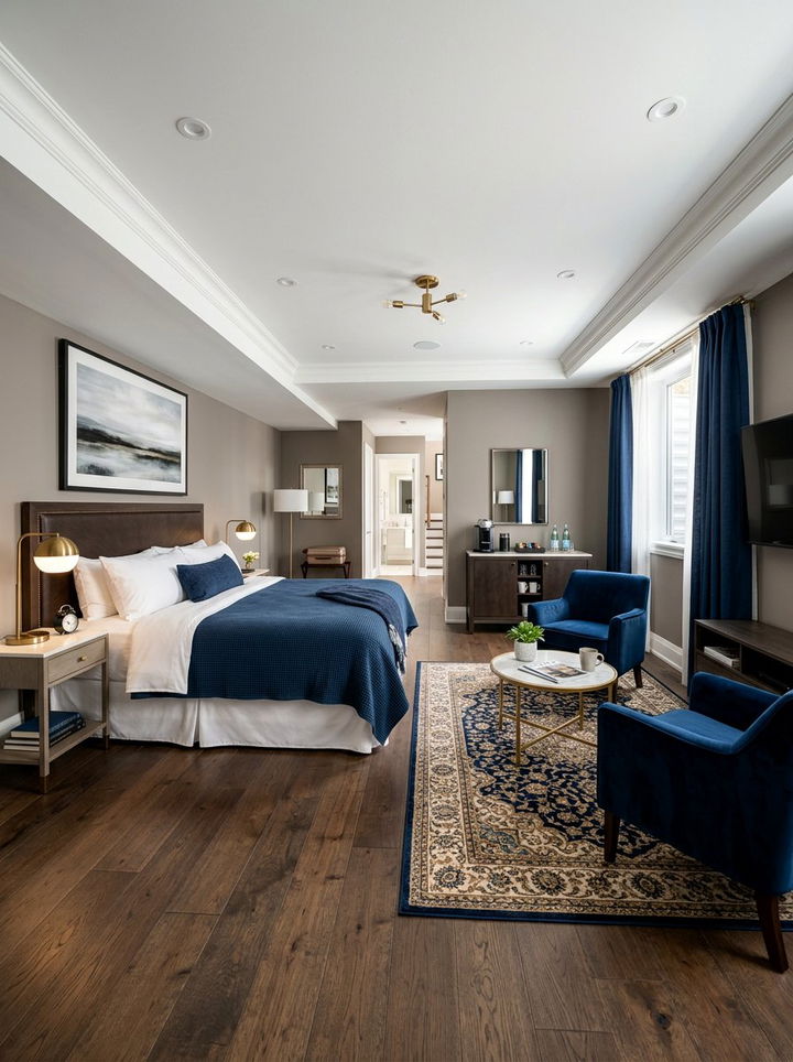 Luxury Guest Suite With Seating - 30 basement bedroom ideas