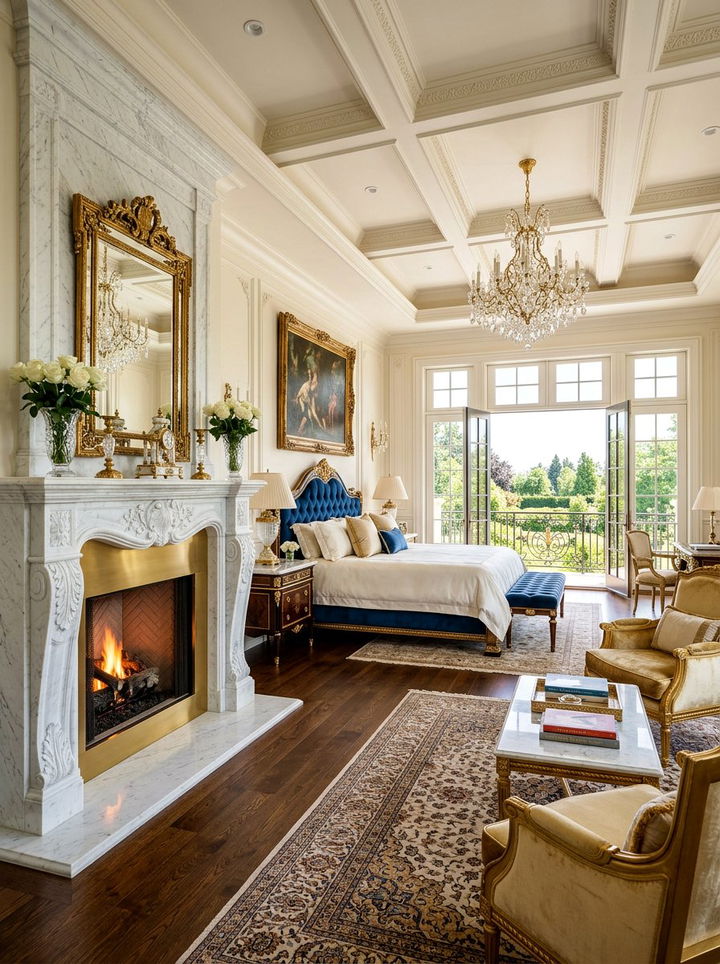 Luxury Master Suite With Marble Fireplace - 30 bedroom with fireplace ideas