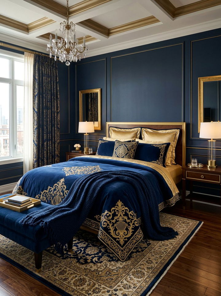 Luxury Navy And Gold Bedding Set - 30 navy and gold bedroom ideas