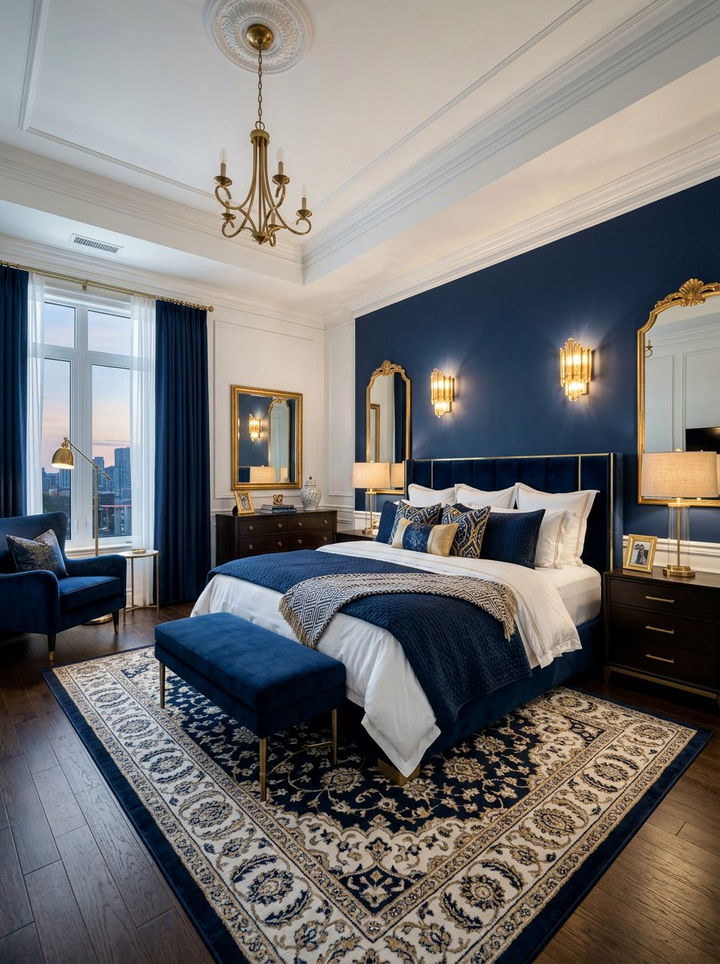 Luxury Navy Gold Accents - 30 navy and white bedroom ideas