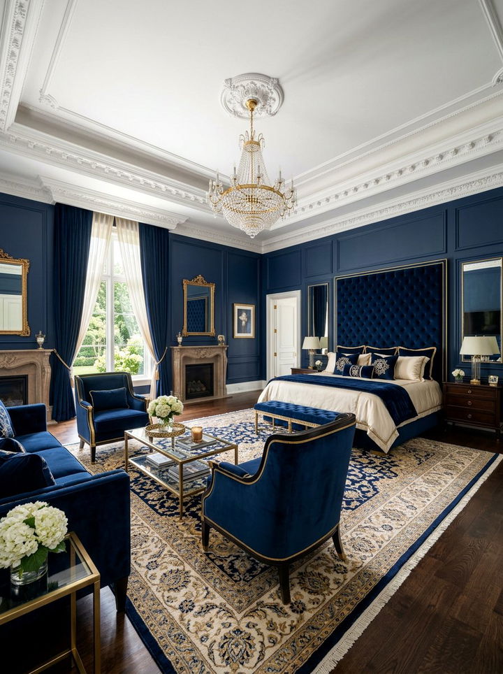 Luxury Navy Master Suite - 30 navy bedroom ideas