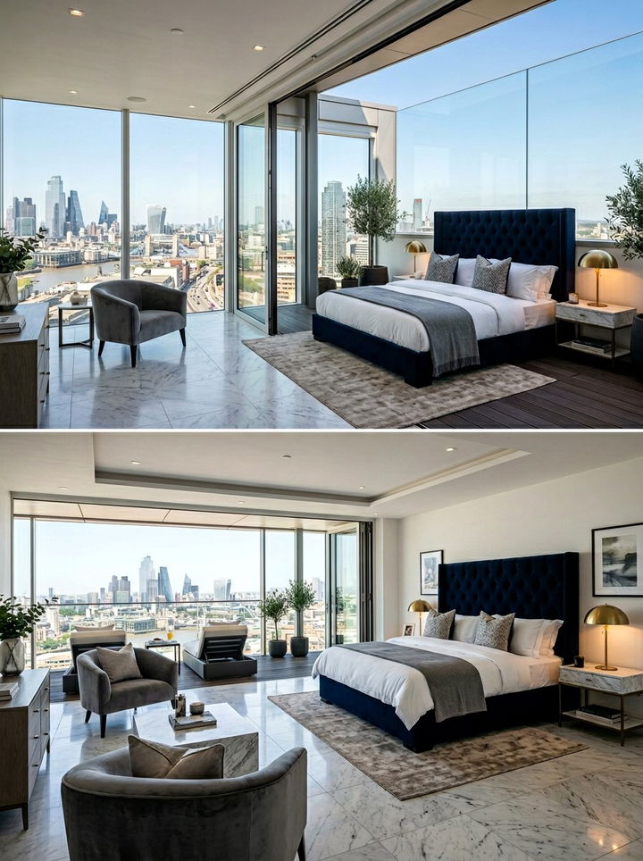 Luxury Penthouse Bedroom With City View Terrace - 30 bedroom with terrace ideas