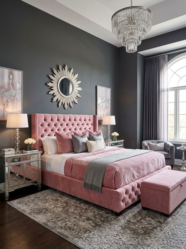 Luxury Pink Gray Velvet Bedroom - 30 pink gray bedroom ideas