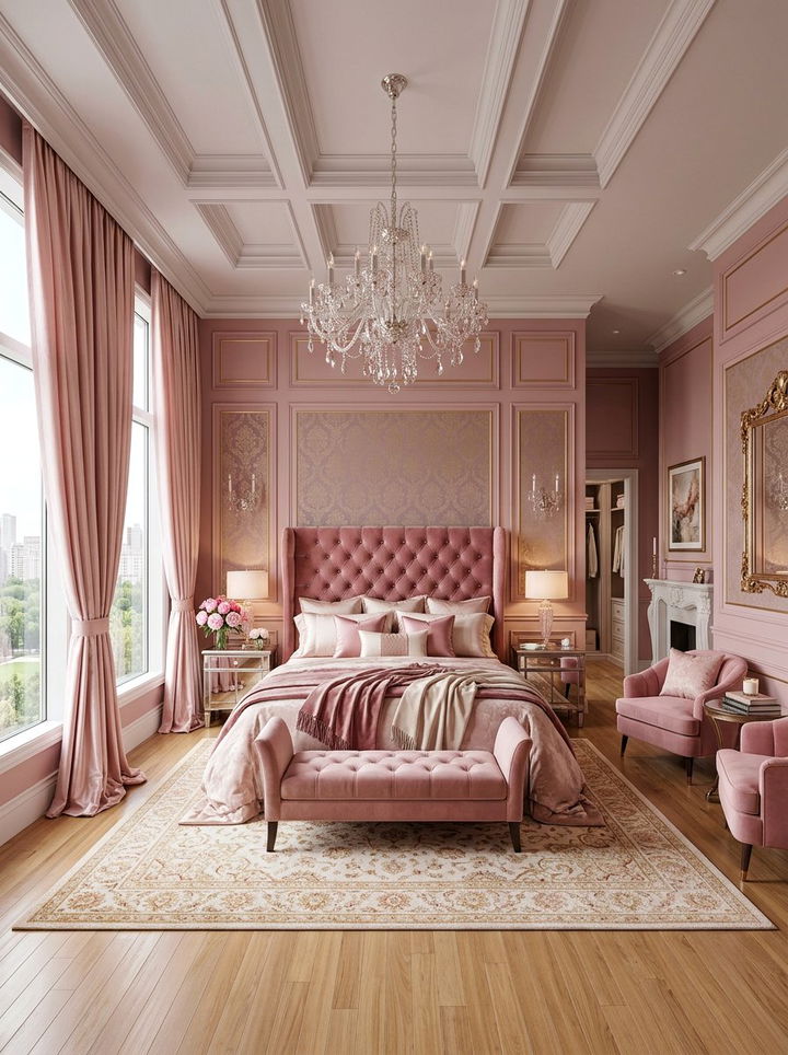 Luxury Pink Master Suite - 30 bedroom dusty pink walls