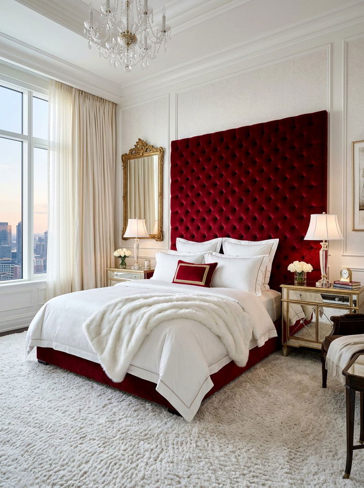 Luxury Red Velvet Headboard Bedroom - 30 red and white bedroom ideas