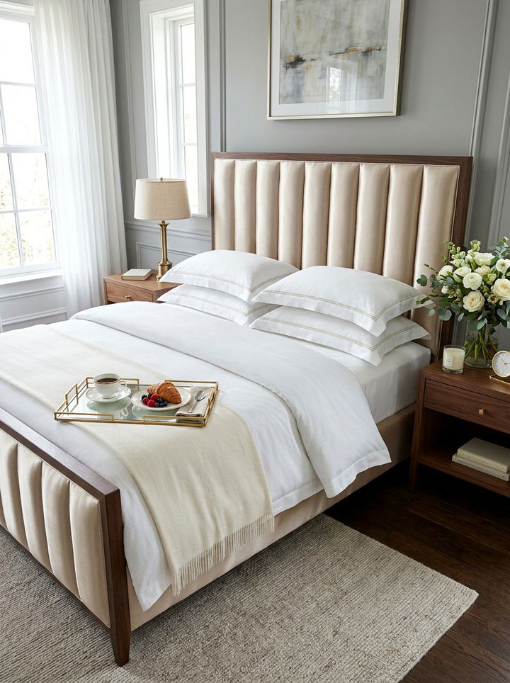 Luxury Silk Upholstered Panel Bed - 30 bedroom panel beds