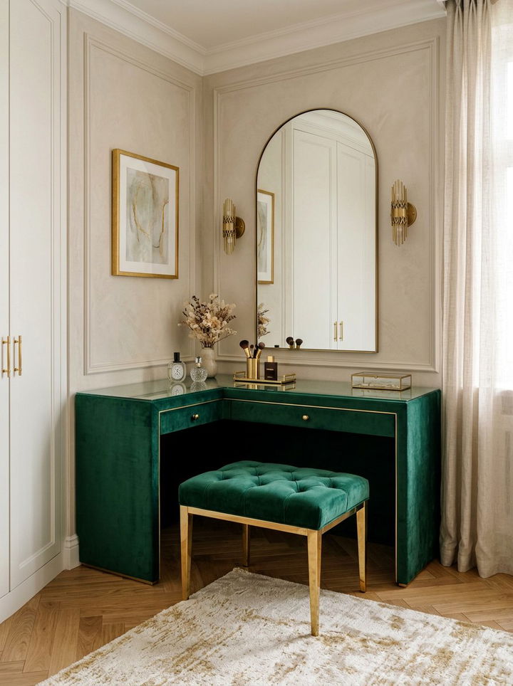 Luxury Velvet Corner Vanity - 30 bedroom corner vanity ideas