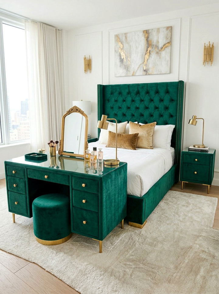 Luxury Velvet Upholstered Vanity - 30 bedroom makeup vanities