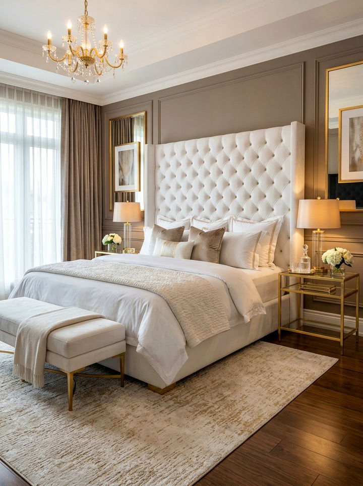 Luxury White Velvet Bed - 30 bedroom white furniture ideas