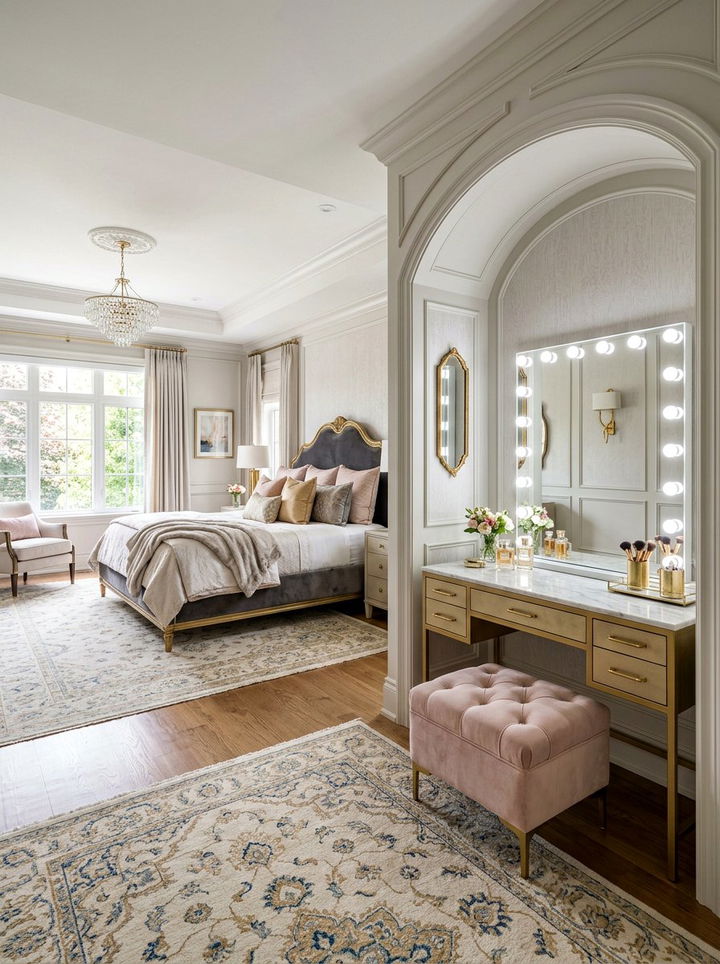 Luxury bedroom with vanity - 30 L-shaped bedroom ideas