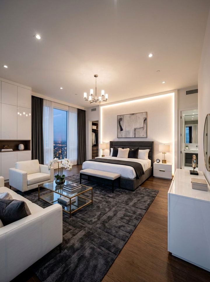 Luxury charcoal white master suite - 30 charcoal and white bedroom ideas