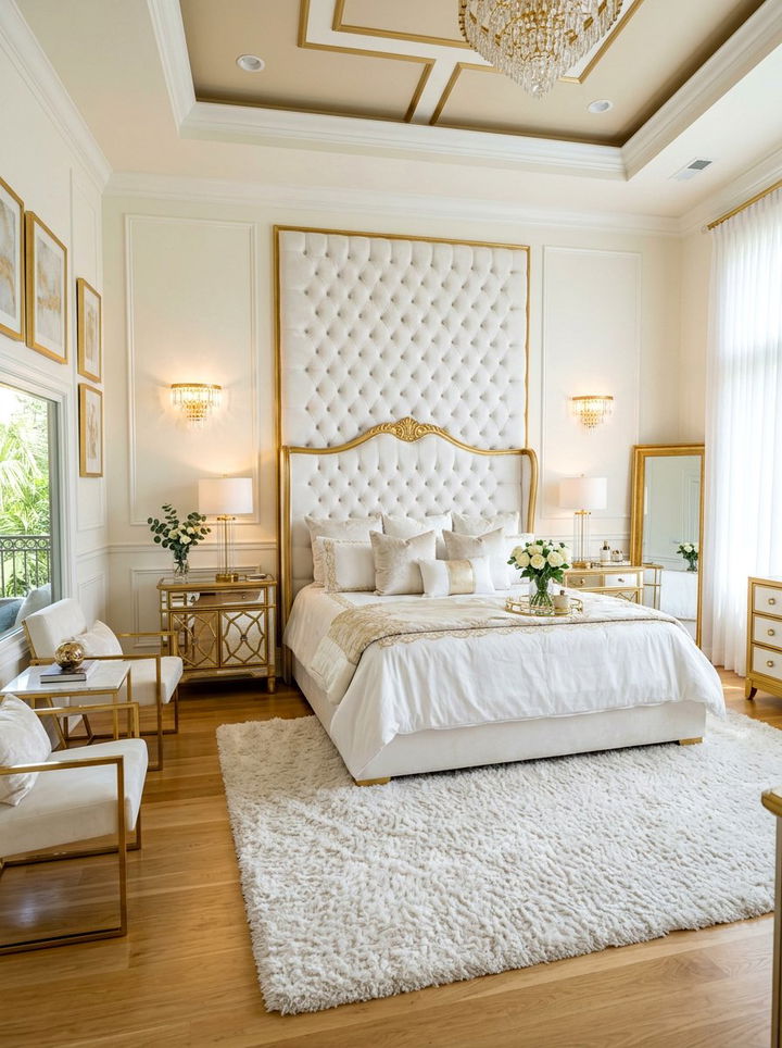 Luxury gold and white master suite - 30 gold and white bedroom ideas