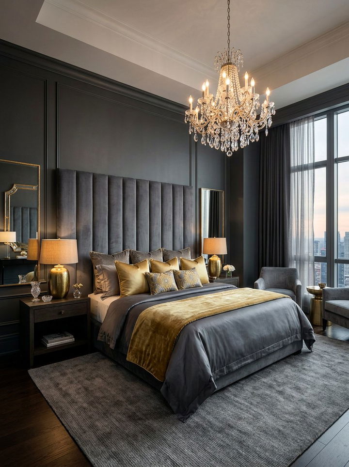 Luxury slate gray gold yellow bedroom - 30 gray yellow bedroom ideas