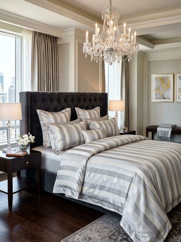 Luxury striped silk bedding - 30 bedroom striped bedding ideas