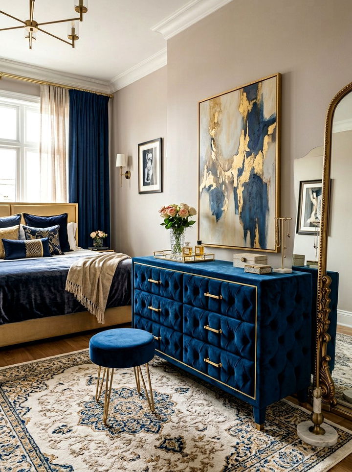 Luxury velvet dresser with floor length mirror - 30 bedroom dresser with mirror ideas