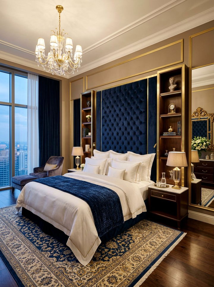 Luxury velvet upholstered headboard with shelves - 30 bedroom bookcase headboards