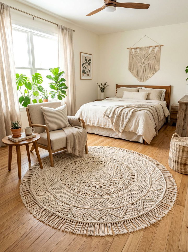 Macrame Area Rug - 30 macrame bedroom ideas