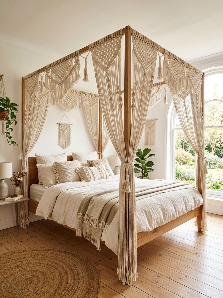 Macrame Bed Canopy - 30 macrame bedroom ideas