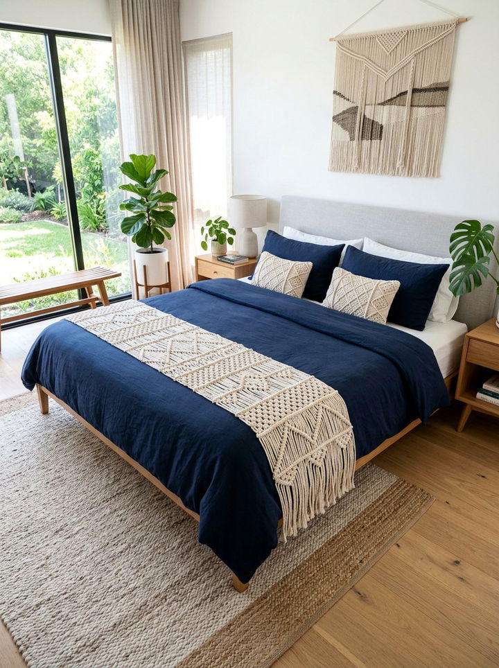 Macrame Bed Runner - 30 macrame bedroom ideas