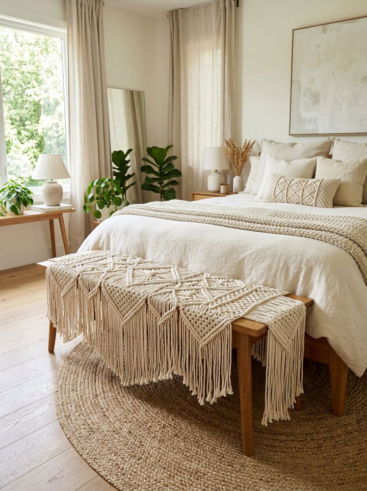Macrame Bench Cover - 30 macrame bedroom ideas