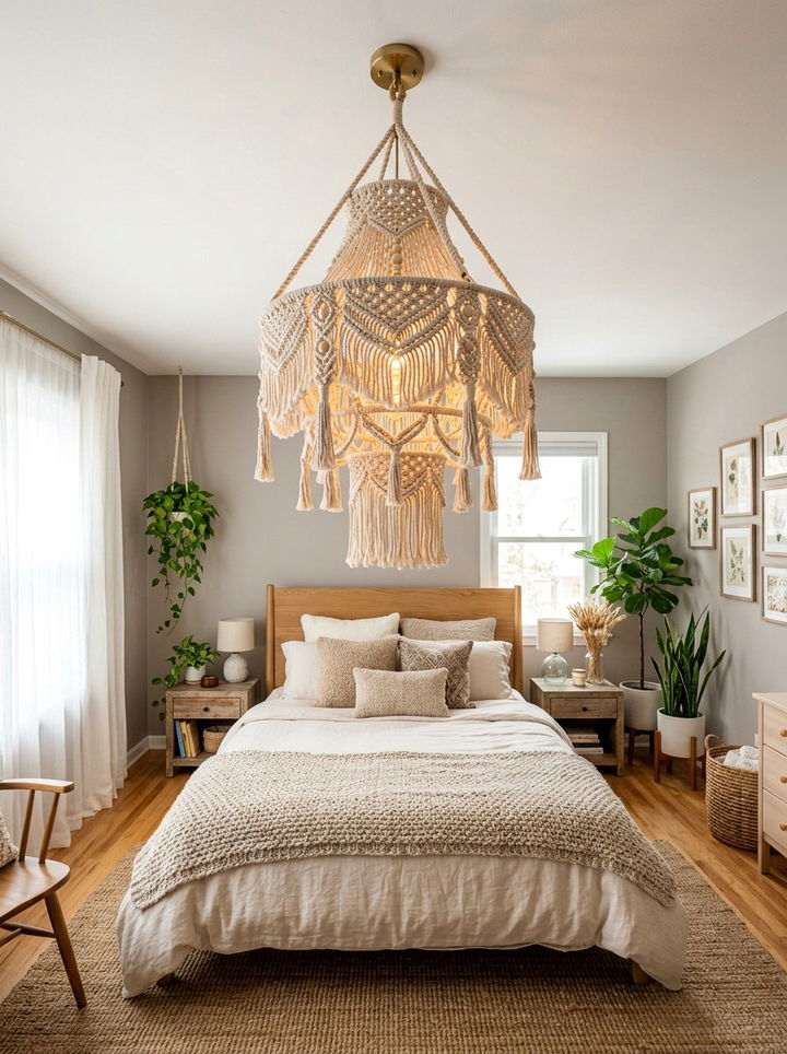 Macrame Chandelier - 30 macrame bedroom ideas