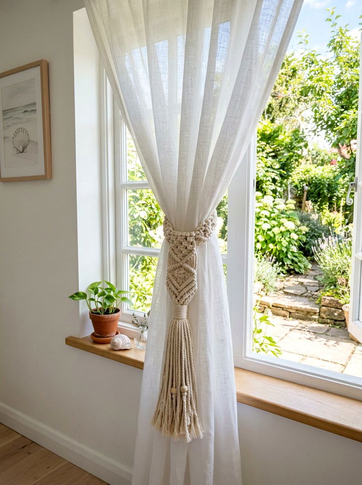 Macrame Curtain Tie Back - 30 macrame bedroom ideas